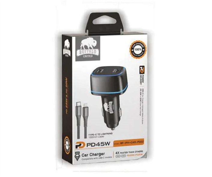 ראש מטען לרכב PD45W עם כבל טעינה PD Lightning